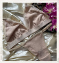 Lencería Nude Ribeteado - conjunto beige/nude acanalado tipo triangulo con ribete de encaje - Seduxxion