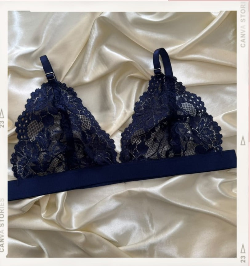 Braletts Bralette Medianoche - bralette azul marino de encaje floral oscuro - Seduxxion