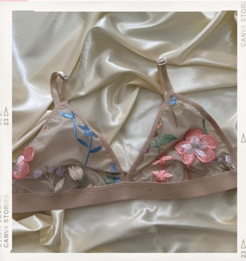 Braletts Bralette Nude Bordado - bralette nude con bordado floral - Seduxxion