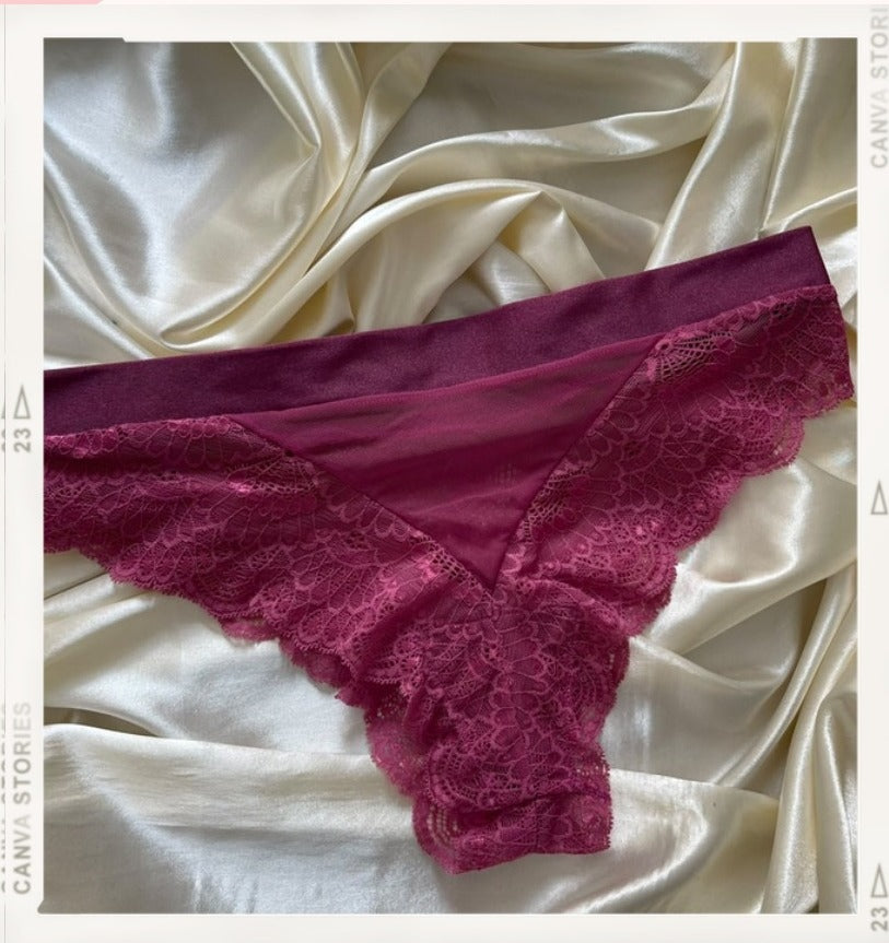 Pantys Vino Ribeteado - panty vinotinto con ribete de encaje - Seduxxion