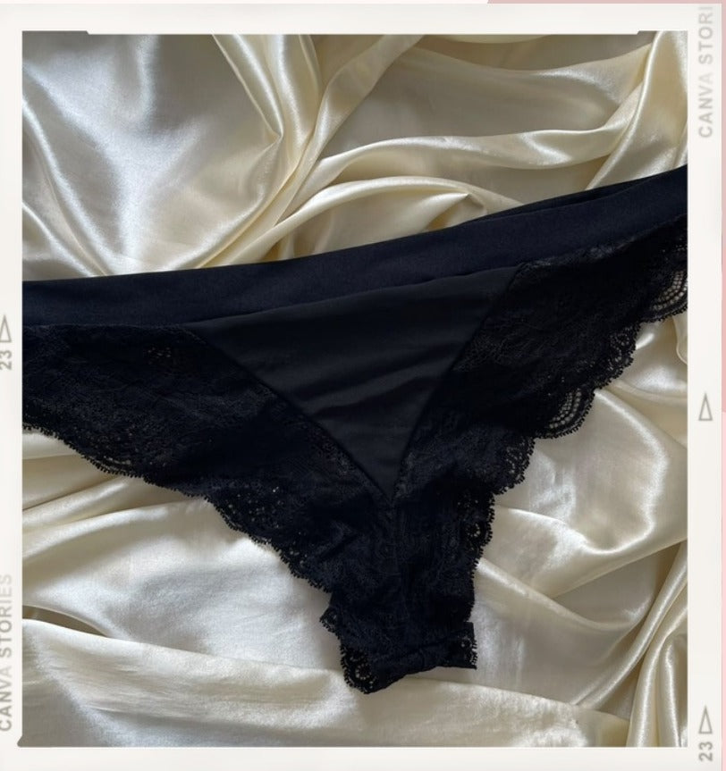 Pantys Negro Ribeteado - panty negro con ribete de encaje - Seduxxion