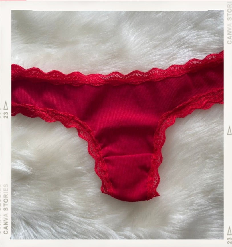 Pantys Rojo Festoneado - panty rojo con ribete de encaje festoneado - Seduxxion