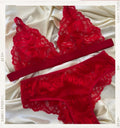 Lencería Rojo Elegante - conjunto rojo de encaje tipo triangulo, con aro decorativo - Seduxxion